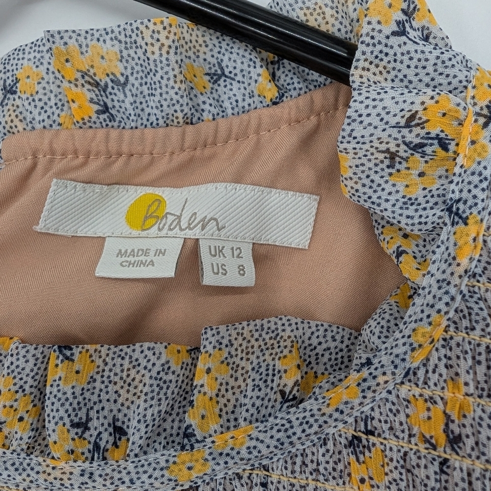 Boden Janie Shirred Floral Long Sleeve Blouse - Picture 8 of 9